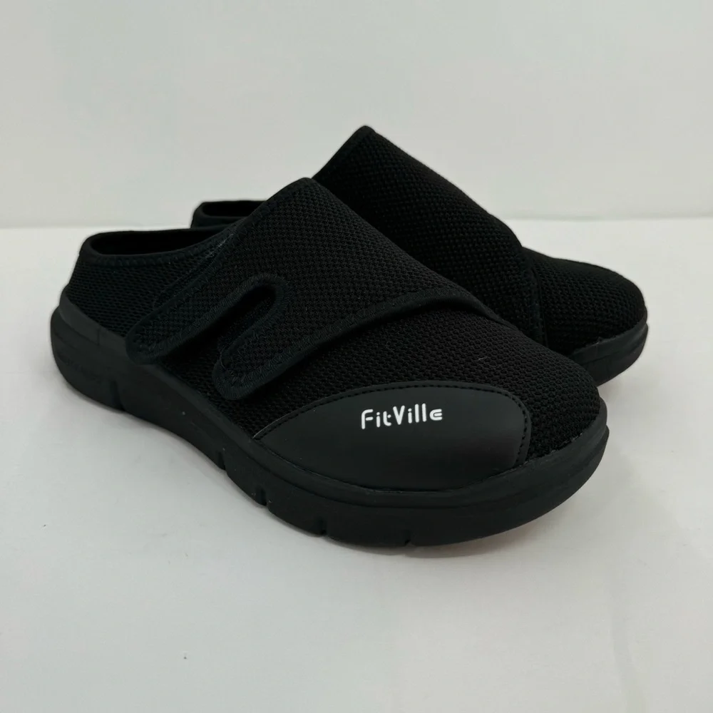 FitVille Men's 9 Diabetic Shoes Slip-On Adjustable Clogs Mules for Swollen Feet